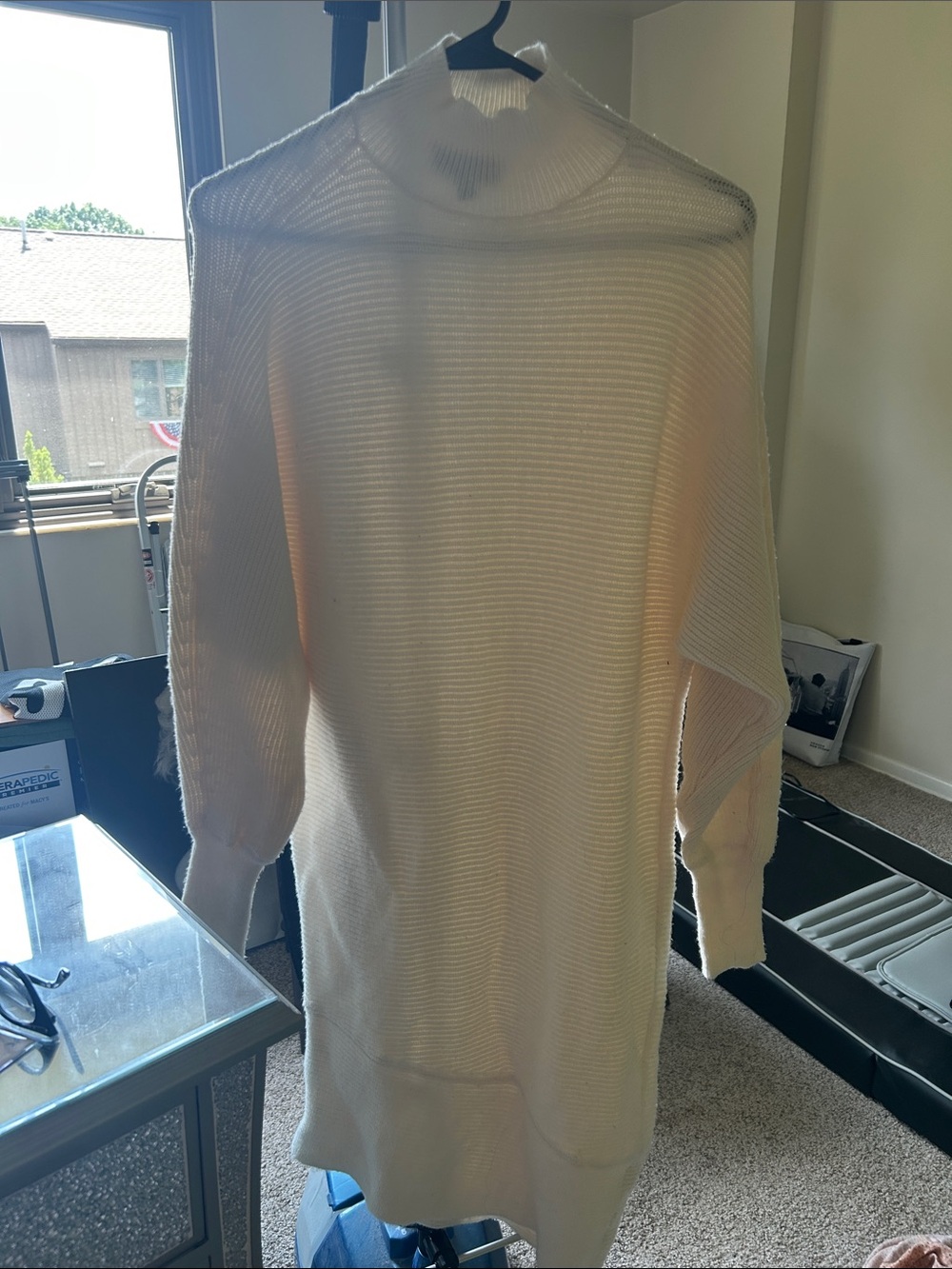 Express XS Cream Ribbed Turtleneck Sweater Dress